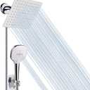 NearMoon Shower Head with Hose, High Pressure Stainless Steel Rain Shower and 3 Settings Handheld Spray Combo with Push Button Flow Control (8 Inch Showerhead Set, Chrome Finish)