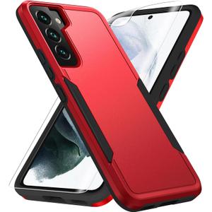 for Galaxy S22 Case, with HD Screen Protector [Military Grade Drop Tested] Heavy-Duty Tough Rugged Shockproof Protective Case for Samsung S22, Red