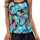 SEAFORM Women's Two-Piece Tankini Swimsuits Tummy Control Bathing Suits False Two-Piece Tankini Top with Swim Dress for Women 16W