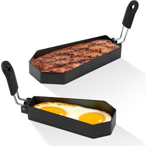 Patelai 2 Pack Halloween Coffin Shaped Egg Ring Pancake Molds Set Stainless Steel Griddle Egg Rings Coffin Fried Pancake Shapers with Handle DIY Cooking Tool for Breakfast Omelette (6 Inch)