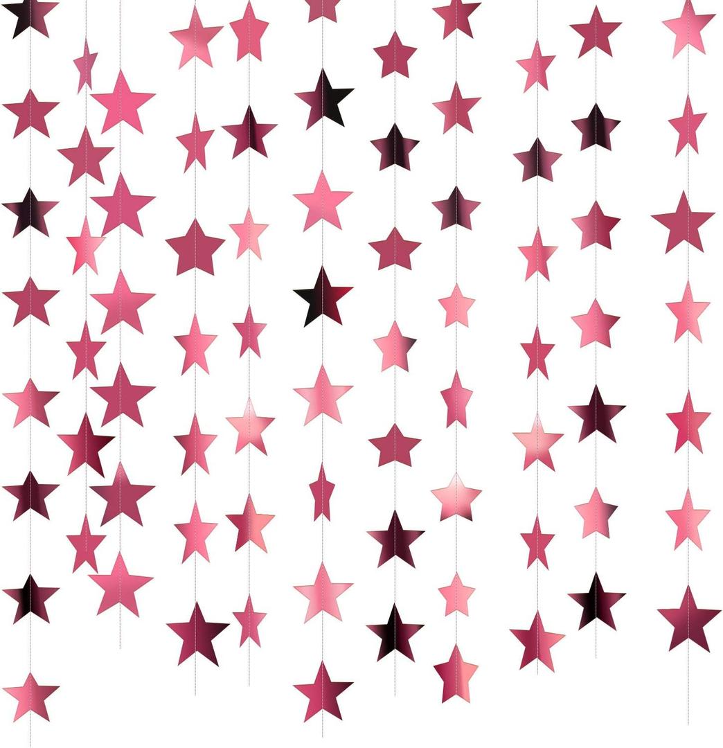 Patelai Glitter Star Garland Banner 2026 Party Decor 130 Feet Star Hanging Banner Twinkle Backdrop for Graduation Birthday Classroom Wedding Supplies(Rose Pink)