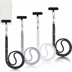 Flutesan 4 Pcs Glitter Phone Lanyard Bling Cell Phone Lanyard with 4 Transparent Pads for Woman