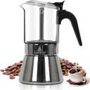 Stovetop Espresso Maker, 6Cup 240ml Classic Moka Pot, Crystal Glass-top & Stainless Steel Coffee Maker Mocha Pot, Greca De Cafe, Cuban and Italian Coffee Maker for Cafetera Cubana (Silver)