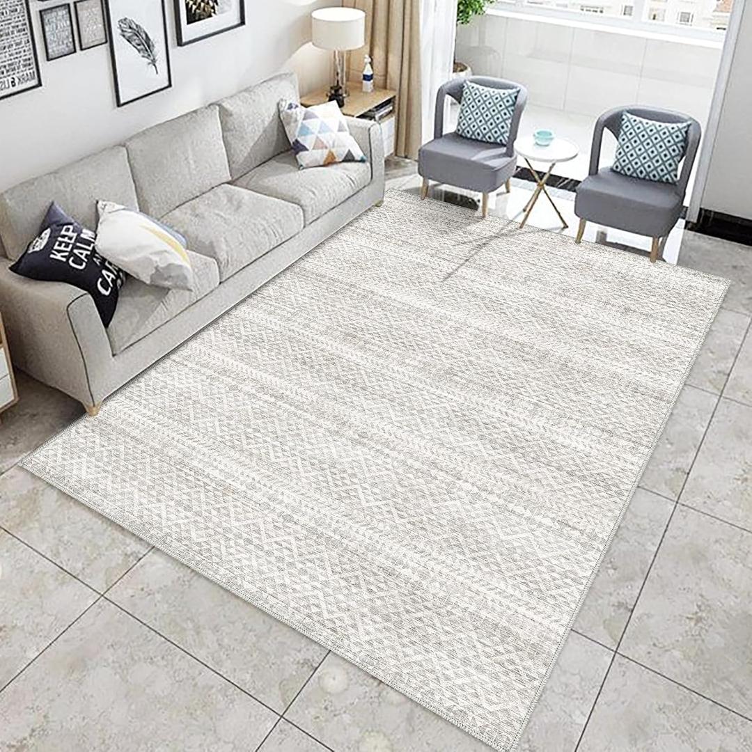 8'x10' Machine Washable Vintage Design Area Rug - Non Slip, Stain Resistant for Home, Office, Machine Washable Area Rug, 8x10 Area Rugs for Living Room (Grey Beige 8x10)