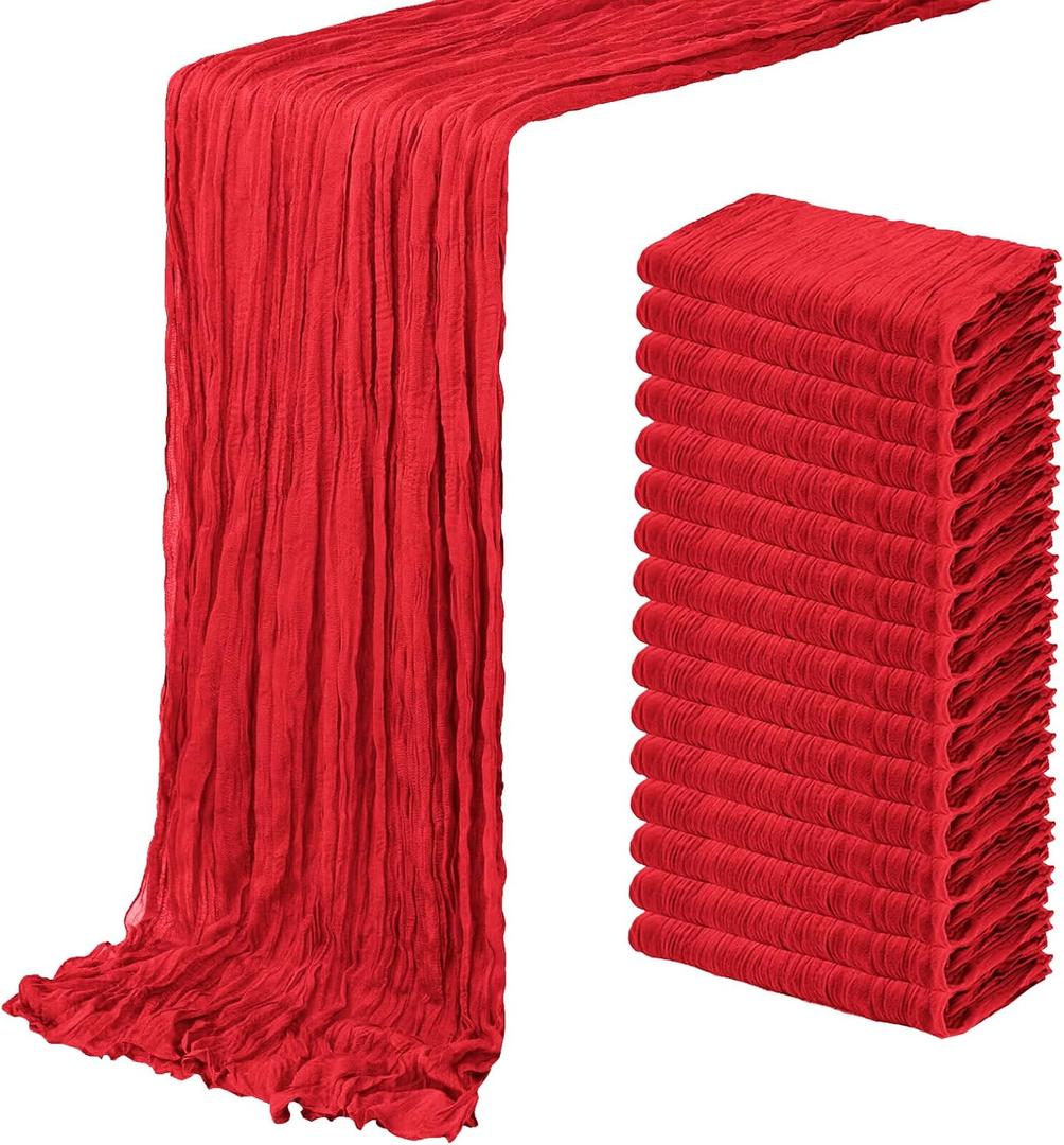 16 Pack Red Cheesecloth Table Runner 20 x 120 inch Gauze Table Runners 10 FT Long,Semi Sheer Boho Cheese Cloth Fabric Table Runner Bulk for Party,Wedding,Baby Shower,Bridal Shower Decoration