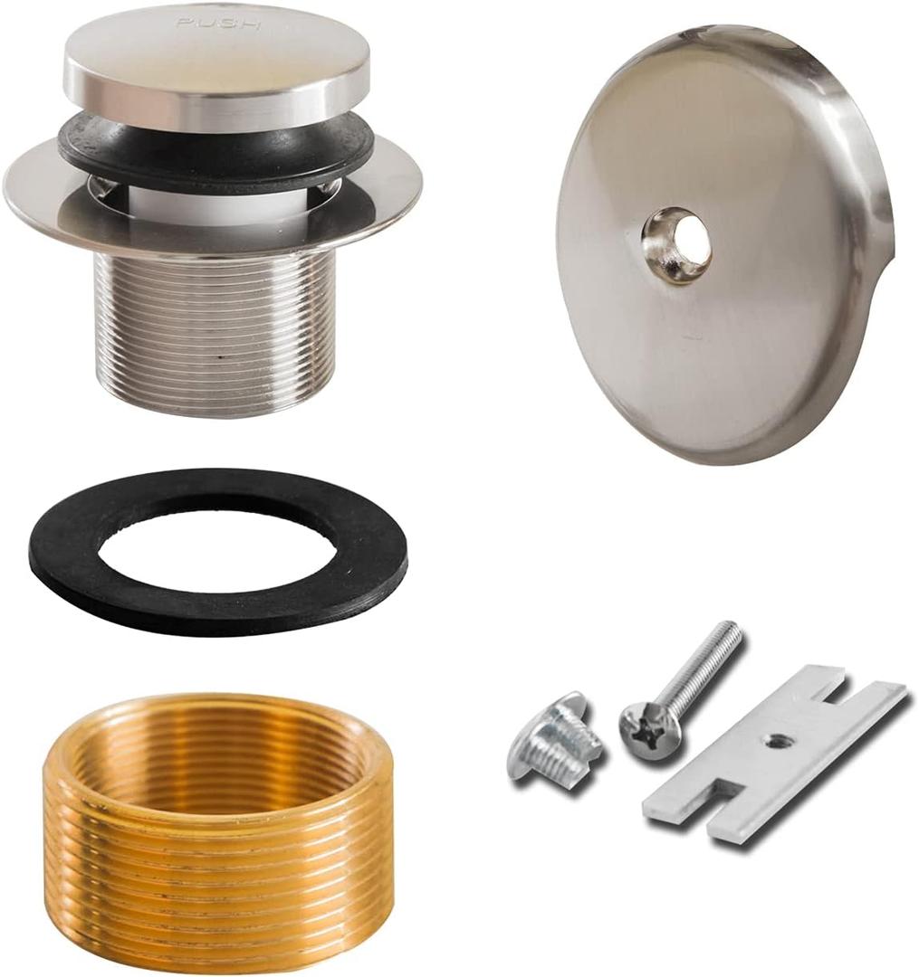 SENTO Nickel Tip-Toe BathTub Drain Trim Set Assembly Stopper Kit, Fit both 1-1/2 Inch or 1-5/8 Inch Strainer and Stopper, Heavy Duty Metal with Matching Screws, Easy Installation, Satin Nickel