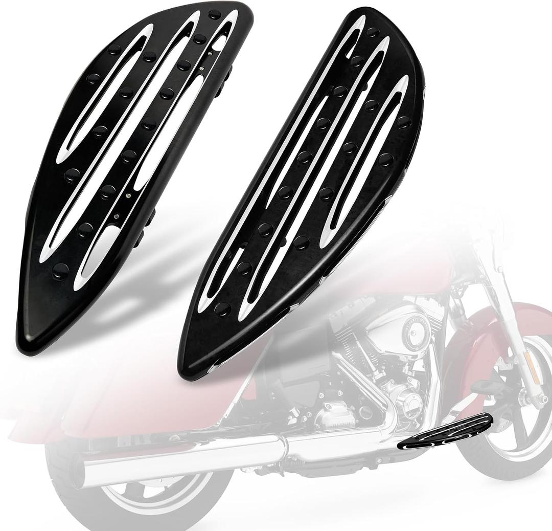 Goldfire Large Floorboards Driver Footpegs CNC Blade Aluminum Front Rider Foot Rest Pedal Motorcycle Accessories Fit for Harley Touring 1984-2026, Softail FL 1986-2026, Dyna FLD, Black