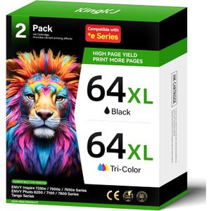 64XL Ink Cartridge Black/Color Combo Pack Replacement for HP Ink 64 XL for Envy Inspire 7900e 7255e 7955e 7958e 7200e Photo 6200 7855 7858 7800 7100 7155 7120 6252 6255 7158 7164 Tango Series Printer