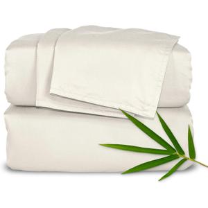 Pure Bamboo King Sheets, Genuine 100% Organic Viscose Derived from Bamboo Bed Sheet Set, Luxuriously Soft & Cooling, Double Stitching, 2 Year Quality Promise (King, Ivory)