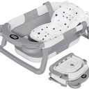 TPN Collapsible Baby Bathtub, Baby Bath Tub with Soft Cushion & Real-Time Thermometer, Baby Bathtub Infant to Toddler Tub (0-36 Months), Portable Travel Baby Tubs for Newborns (Grey)