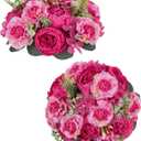 BLOSMON Peony Artificial Flowers Ball: 2pc 9.5 Inch Hot Pink Floral Arrangement for Centerpieces - Easy to Use Wedding Dinning Table Decoration - Fake Silk Peony Kissing Ball Home Party Decor