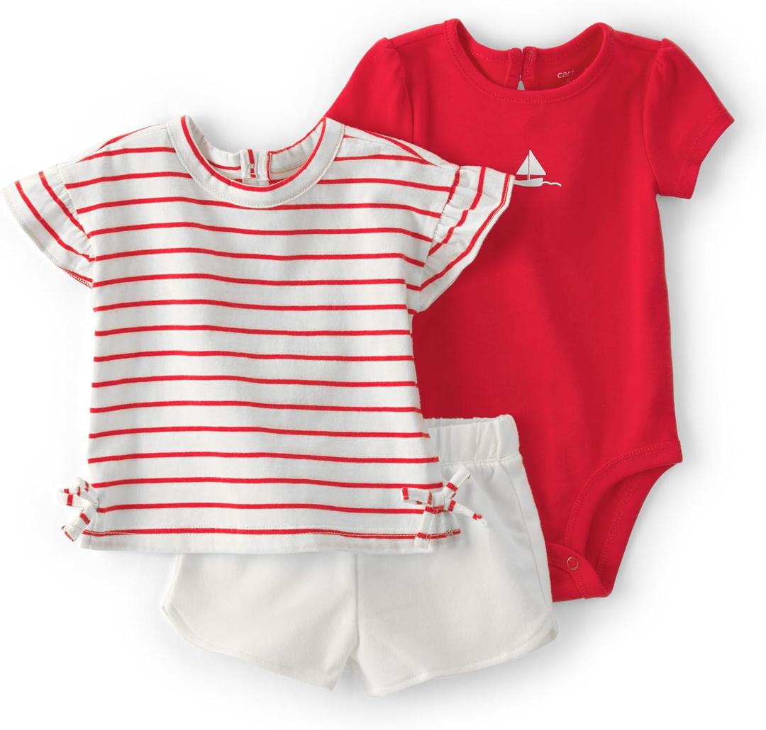 Carter's baby-girls 3-Piece Short Set (White)