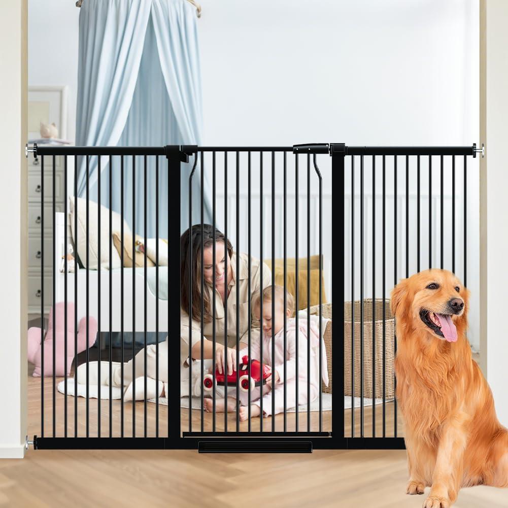40.5" Tall Wide Baby Gate for Doorways, 65.7-71.2" Extra Tall Dog Pet Gates | No Drill High Child Kid Safety Door Large Opening, Auto Close No Jumping Over Cat Proof Hallway Kitchen Indoor House, Black
