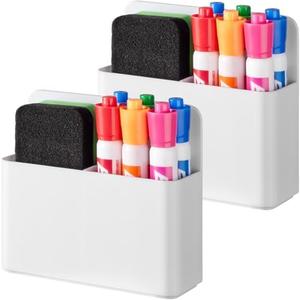 BEYGORM 1 Pack Plastics Magnetic Pen Holder for Refrigerator, Dry Erase Marker Holder for Whiteboard，Magnet School Locker Organizer Accessories, Pencil Cup, Pen Caddy, Classroom Organization(White)