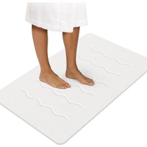 OTHWAY 32"x 20" Stone Bath Mat Large, Diatomaceous Earth Bath Mat for Bathroom Quick Drying Absorbing, Long Non-Slip Diatomite Hard Stone Shower Mat Instant Dry(White Grey)