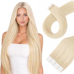 Platinum Blonde Tape in Hair Extensions Human Hair,#60 18Inch 20pcs 50g,Invisible Human Hair Extensions Tape for Hair Extensions Tape Ins Seamless Skin Weft Remy Hair for Women