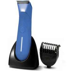 Body Trimmer for Men - Groin & Ball Shaver with Charging Dock - Constant Power No-Pull Electric Pubic Hair Clipper - 5-in-1 Guard Waterproof Body Groomer with LED Light, for Groin, Armpit & Body (Dark Blue)