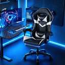 Gaming Chair for Adults, Ergonomic Computer Gaming Chair with Footrest & Lumbar Support, Height Adjustable 360° Swivel Reclining Home Office Desk Chair (Black & White)