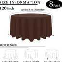8 Packs 120 Inch Brown Round Tablecloth in Diameter, Washable Polyester Fabric Tablecloths, Wrinkle Resistant Table Cloth for Wedding Party Banquet Dining