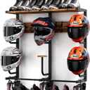 Motorcycle Helmet Rack with 6 J-hooks& 6 Clip Hooks Wall Mounted Helmet Holder Stand for 6 Helmets, Riding Suits & Accessories, Sturdy Construction Storage Organizer for Entryway or Garage