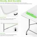 HLPB Folding Table - 2 Pcs, 6 ft Portable Camping Table with Handle and Safety Locks, Foldable Plastic Dining Table for Indoor/Outdoor Use, Perfect for Picnics and Parties, 71 inches x 29 inches x 29 inches
