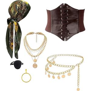 Pirate Costume Women Sexy Womens Pirate Romper Dress Outfit with Bandana Corset Accessories 4PCS