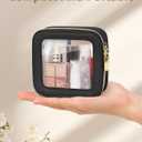 Soimeat Clear Makeup Bag, Portable Travel Cosmetic Bags, Multipurpose Leather Toiletry Bag with Zipper, Waterproof Transparent Cosmetic Organizer for Women, Mini, Black