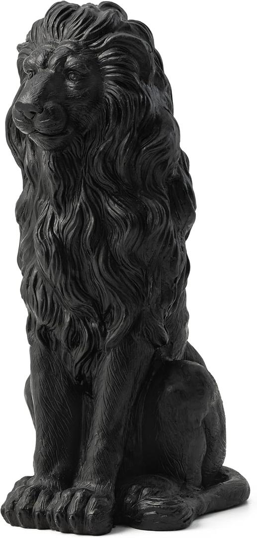 Glitzhome Guardian Sitting Lion Garden Statue MGO Outdoor Decoration, 27.75" H, Black