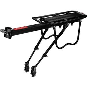 Flexzion Bike Rear Rack Mount - Bicycle Back Seat Pannier Luggage Backpack Cargo Basket Carrier Rack Adjustable Aluminum Alloy for Road MTB Mountain Folding Bike with Red Reflector 110Lb Capacity