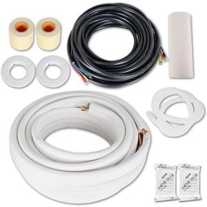 50 FT Air Conditioning Copper Hose Extension, 1/4 and 3/8 Inch Thickened Insulation Cotton with Nuts and Other Accessories Fit for Mini Split Air Conditioner