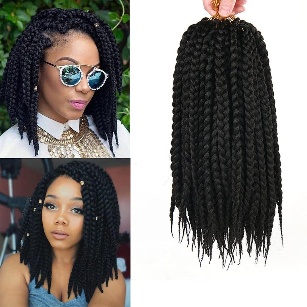 7 Packs Crochet Box Braids Pre Looped Box Braid Goddess Box Braids Crochet Hair Extensions Straight Crochet Hair For Black Women Crotchet Braid Hair Bundle (14 InchPack of 7, 1B#)
