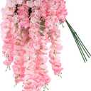 Lcuasc 4pcs Artificial Wisteria Flowers 37in Fake Wisteria Rattan Hanging Garland Silk Flowers String for Wedding Party Wall Home Decor(Pink)