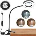 10X Magnifying Glass with Light, Clip on Mganifier with Light, 48 LED Desk Magnifying Glass wtih Clamp, 3 Modes Dimmable Magnifying LED Lamps for Bed Work Crafts DIY B