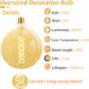 Oversized Decorative LED Light Bulb 8W 600LM E26 Large Fancy Edison Bulbs 60W Incandescent Dimmable 2200k Warm White Pendant Lighting for Bedroom Dining Living Room Bar1 Pack (NG200AM)