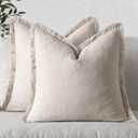 MIULEE Linen Pillow Covers Natural Decorative Throw Pillows With Fringe (Pack Of 2)