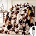 Anysay Heated Blanket Throw with 1/2/4/6/8 Hours Auto-Off 10 Heat Level, 50'' * 60'' Cozy Faux Rabbit Fur Bubble Electric Blanket with Overheat Protection(Brown Cow)