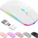 LED Bluetooth Wireless Mouse for MacBook Air Mac Pro Laptop Computer iPad, Rechargeable Silent Light-Up Mouse Jiggler Optical Dual Mode BT5.2 & USB-A/USB-C for Students, Kids, Girls, Boys - White
