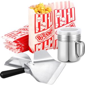 202 Pcs Popcorn Machine Supplies Set, Kernel Sifting Speed Scoop, Stainless Steel Seasoning Dredge with Handle, 200 Pcs Popcorn Bags Bundle for Home Kitchen Theater Movie Tools Supplies (1 Oz)