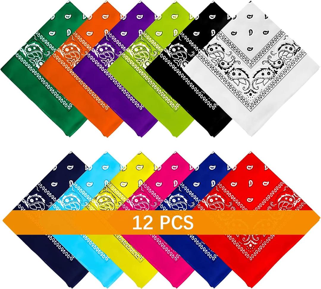 AURUZA 12-44pcs Bandanas for Men Women Paisley Large Bandana Black Red White Head Wrap Headbands Cowboy Handkerchief