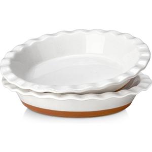 MALACASA Ceramic Pie Pan Set of 2-9 Inch Quiche Baking Dish Nonstick Pie Plate, Deep Dish Scratch-Resistant Pie Pan for Apple Pie Pot Pie, Series TARA