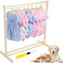 Estune Dog Garment Rack with 12 Wood Pet Clothes Hanger Wooden Dog Dress up Storage Small Closet Pet Clothes Organizer Accessories for Doll Cat and Puppy(Medium)