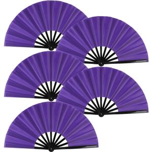 BRYCTSISEN 5 Pack Large Folding Fan Popping Fabric Handheld Rave Foldable Fans for Line Dance Parties Outdoor Events Performance Decorations (Purple)