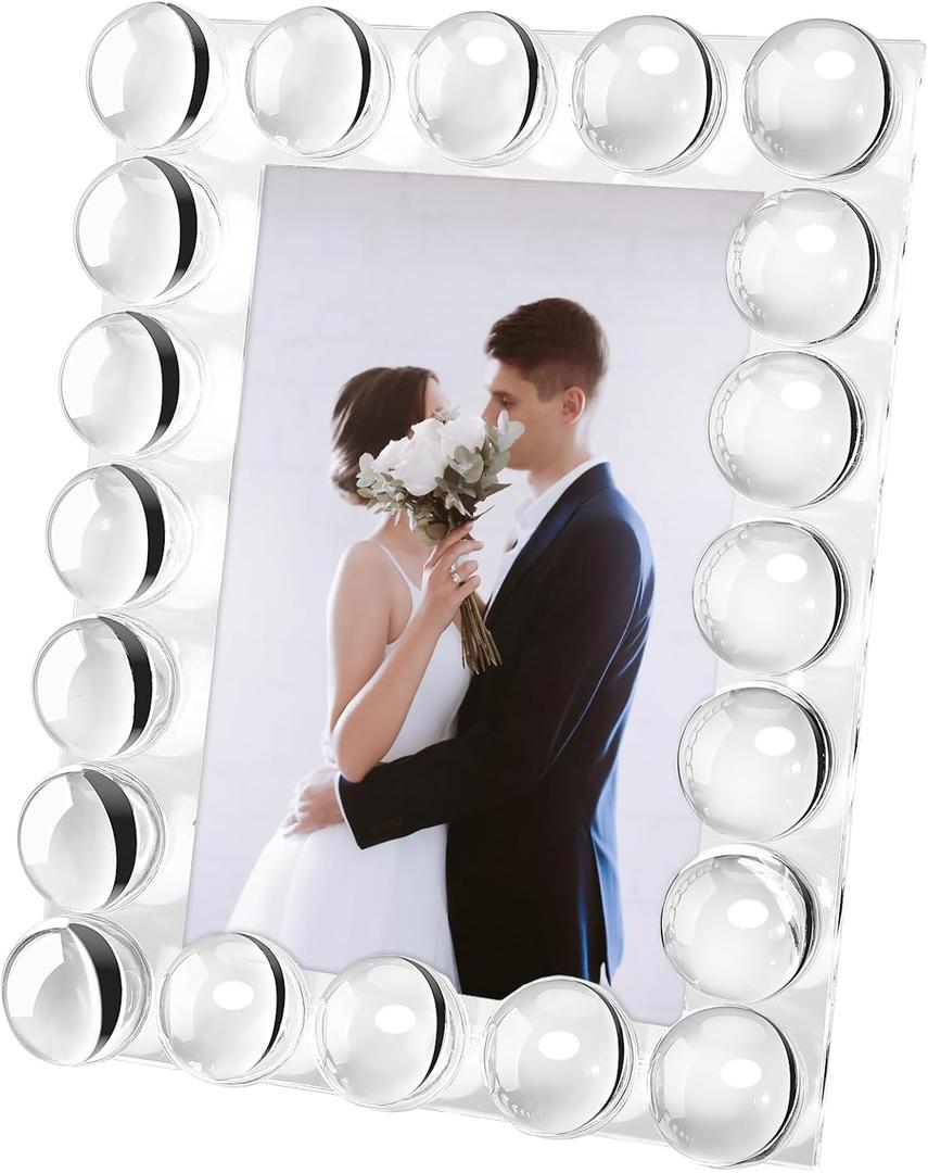 Briwooody 4 x 6 Inches Crystal Picture Frame Standing Clear Wedding Photo Frame for Home Tabletop Display Boutique Craft Decor (Round)