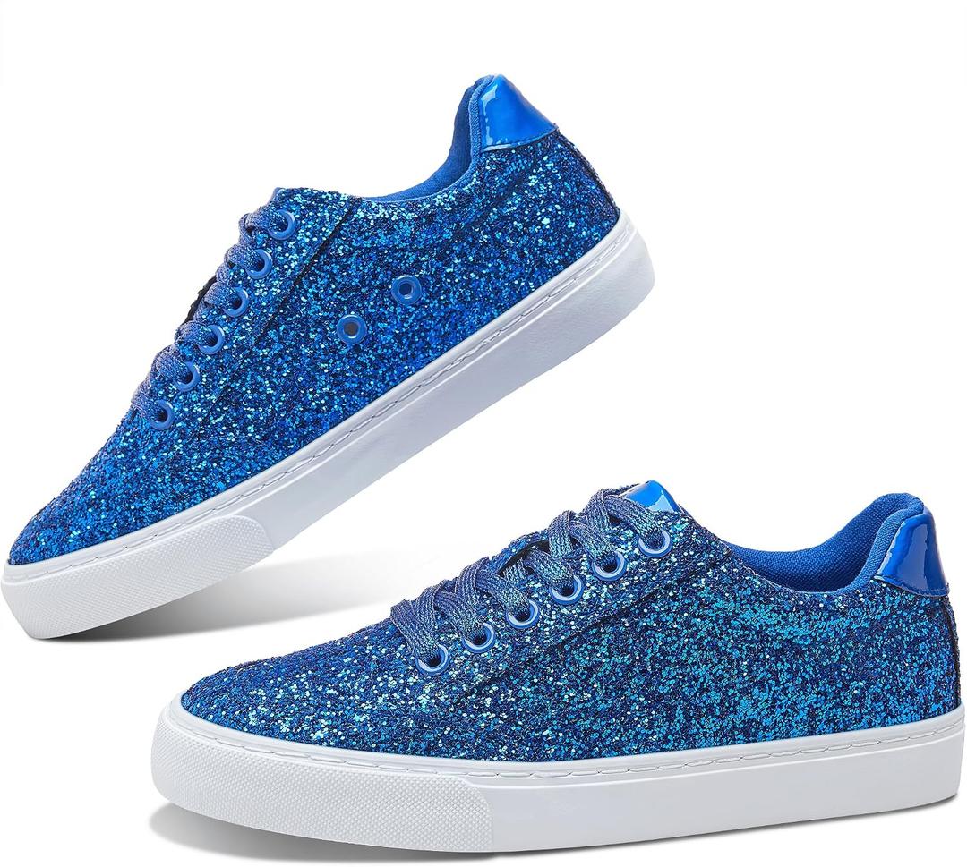 Jeekopeg Glitter Sparkly Fashion Sneakers Shoes Shiny Casual Shoes Bling Sequin Concert Low Cut Lace up Shoes, 7