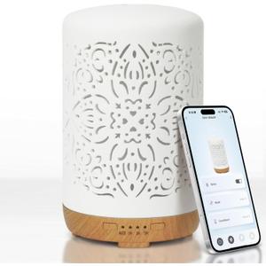 Earnest Living Smart Wifi Essential Oil Diffuser White Ceramic Diffuser 250 ml with Alexa Google Home App Phone Control LED and Auto Off Office Humidifier Aromatherapy Diffusers for Essential Oils (Smart Wifi White)
