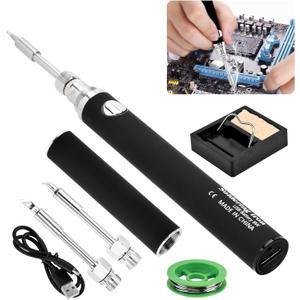 Cordless Soldering Iron Kit, Portable USB Wireless Electric Soldering Pen 3 Temperature Adjustment Office Hand Welding Tool for Appliance Repair, DIY(COLOR:black)