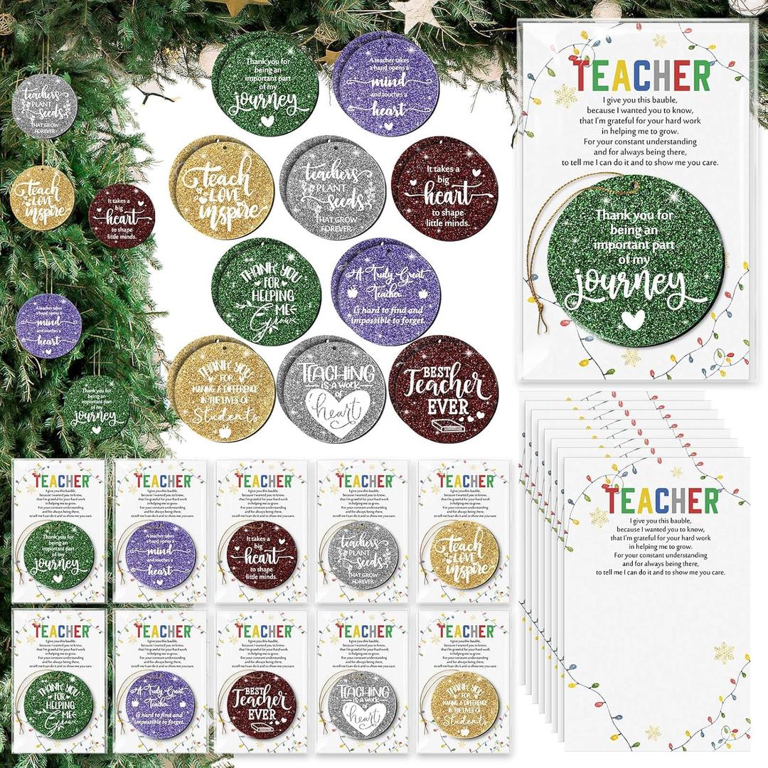 Thyle 20 Sets Christmas Teacher Ornaments Appreciation Gifts with Thank You Cards Acrylic Christmas Tree Appreciation Ornaments Bulk Thank You Gifts for Teacher, 10 Styles