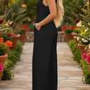 Womens Jumpsuit Sleeveless Wide Leg Romper Summer Vacation Beach Outfit (Black, L)