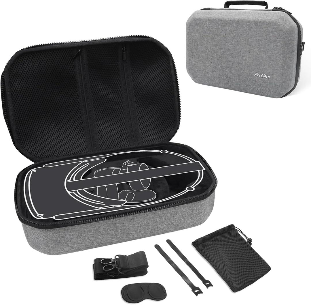 ProCase Hard Travel Case Compatible for Meta Oculus Quest 2 VR Gaming Headset, Shockproof Carrying Bag with Shoulder Strap for Controllers Accessories Storage, Also Fits Elite Strap -Grey