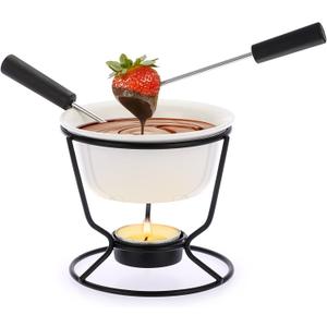 BSTKEY Ceramic Butter Warmer Set, Fondue Pot Melting Pot Set, Melt Hot Pot Round Bowl Set For Cheese Chocolate Butter Caramel, with 2 Dipping Forks